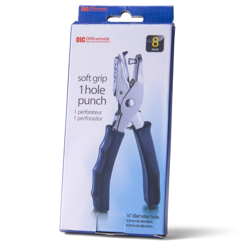Officemate 1 Hole Punch with Soft Grip Handle, 8 Sheet Capacity, Black (90083) - Image 2